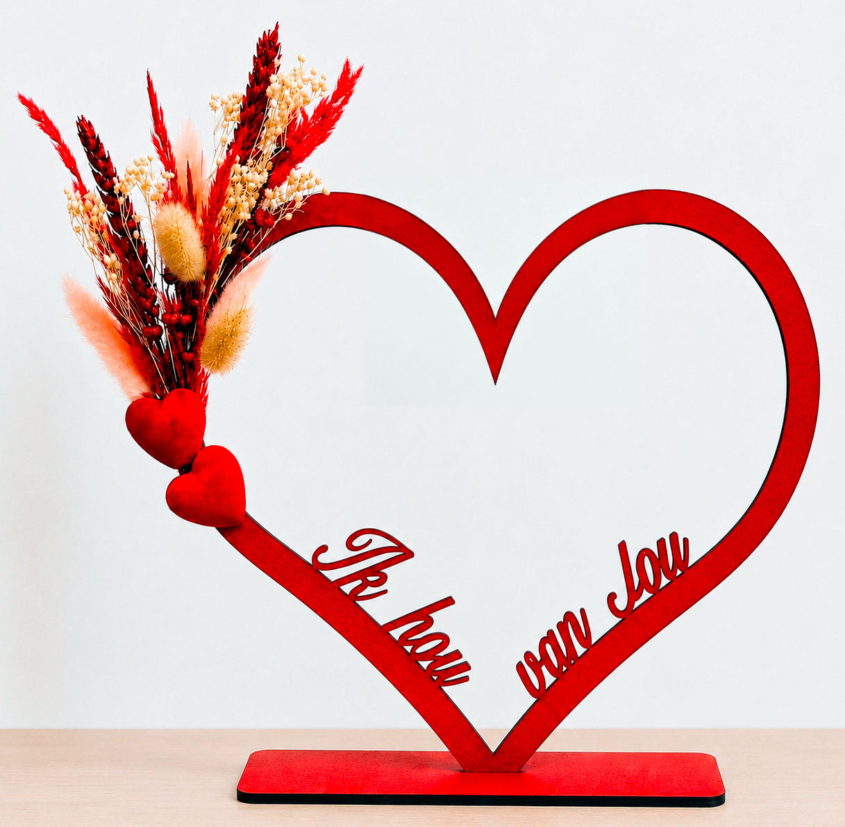 Houten Hartdecoratie met Droogbloemen